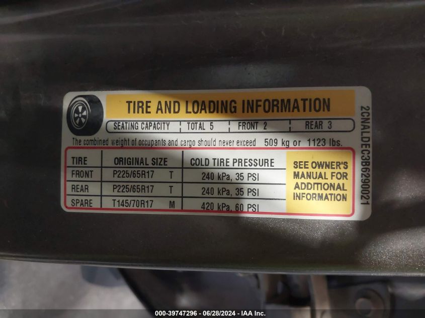 2011 Chevrolet Equinox 1Lt VIN: 2CNALDEC3B6290021 Lot: 39747296