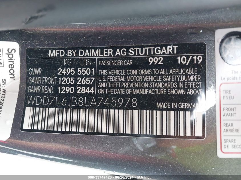 VIN WDDZF6JB8LA745978 2020 Mercedes-Benz E-Class, E... no.9