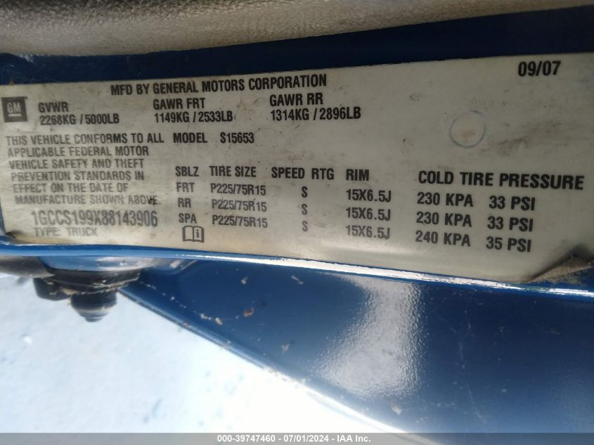 2008 Chevrolet Colorado Ls VIN: 1GCCS199X88143906 Lot: 39747460