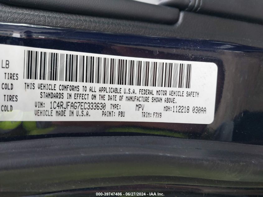 2014 Jeep Grand Cherokee Laredo VIN: 1C4RJFAG7EC333630 Lot: 39747486