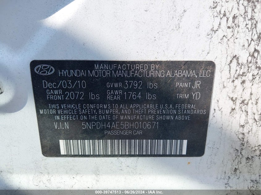 5NPDH4AE5BH010671 2011 Hyundai Elantra Limited