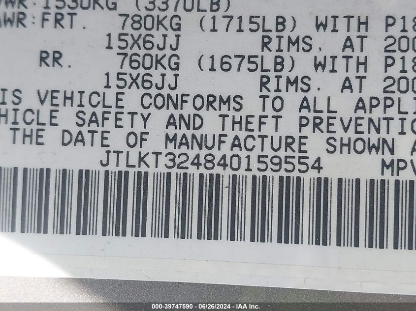 2004 Scion Xb VIN: JTLKT324840159554 Lot: 39747590