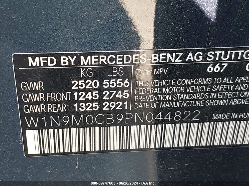 W1N9M0CB9PN044822 2023 Mercedes-Benz Eqb 250 Suv