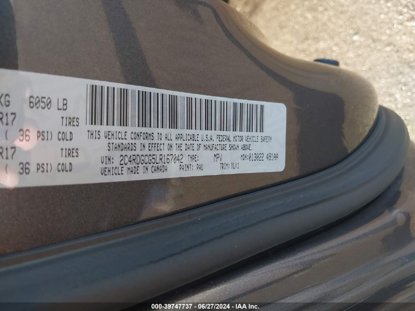 2020 Dodge Grand Caravan Sxt VIN: 2C4RDGCG5LR167042 Lot: 39747737