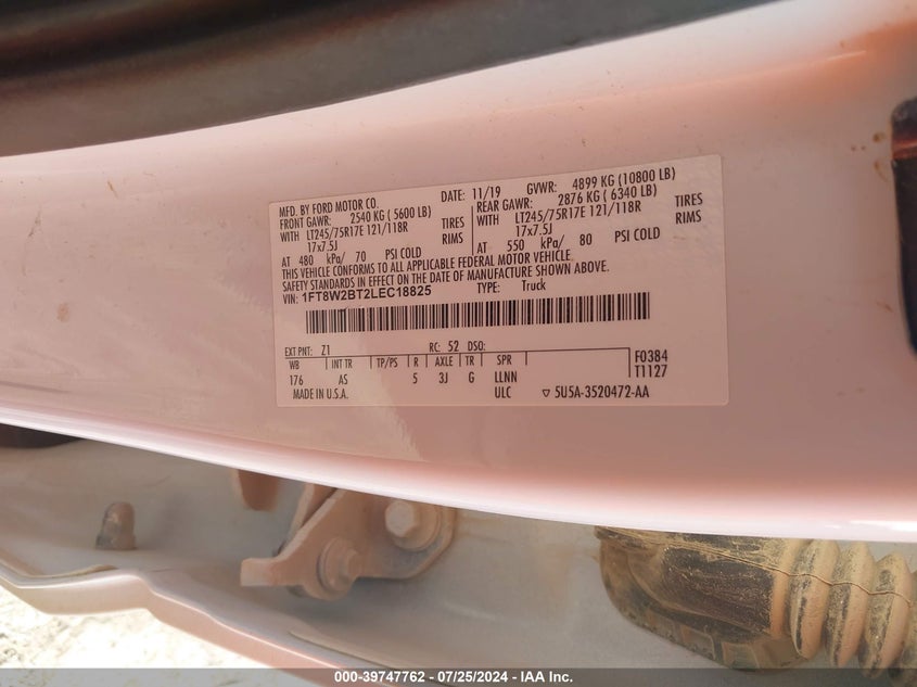 2020 Ford F-250 Xl VIN: 1FT8W2BT2LEC18825 Lot: 39747762