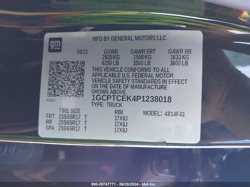 2023 Chevrolet Colorado 4Wd Short Box Lt VIN: 1GCPTCEK4P1238018 Lot: 39747771