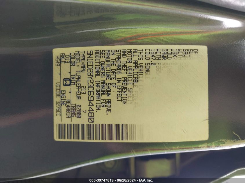 2003 Nissan Xterra Xe VIN: 5N1ED28Y23C694480 Lot: 39747819