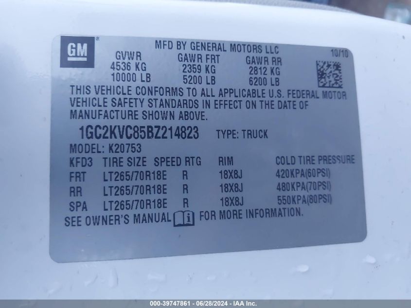 2011 Chevrolet Silverado 2500Hd Work Truck VIN: 1GC2KVC85BZ214823 Lot: 39747861