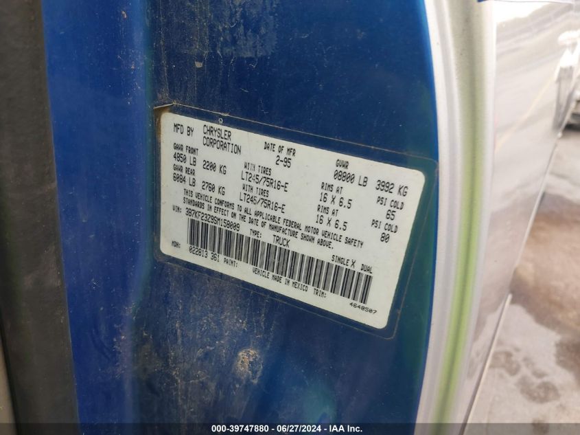 1995 Dodge Ram 2500 VIN: 3B7KF23Z9SM158009 Lot: 39747880