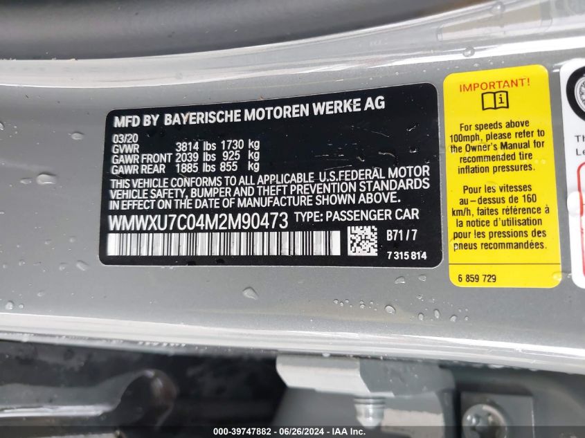 2021 Mini Hardtop Cooper VIN: WMWXU7C04M2M90473 Lot: 39747882