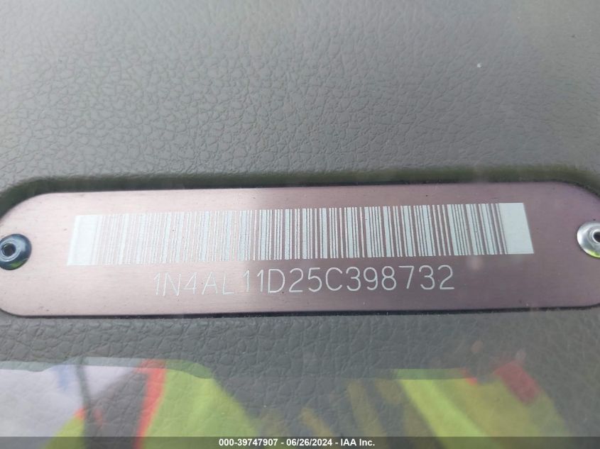 2005 Nissan Altima 2.5 S VIN: 1N4AL11D25C398732 Lot: 39747907