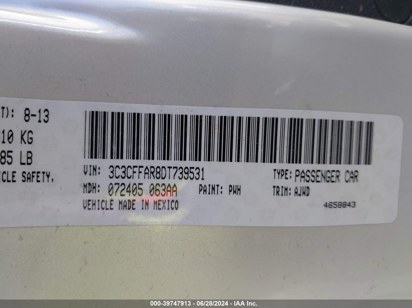 2013 Fiat 500 Pop VIN: 3C3CFFAR8BT739531 Lot: 39747913