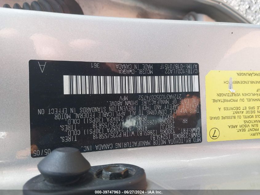 2005 Lexus Rx 330 VIN: 2T2HA31U35C074752 Lot: 39747963