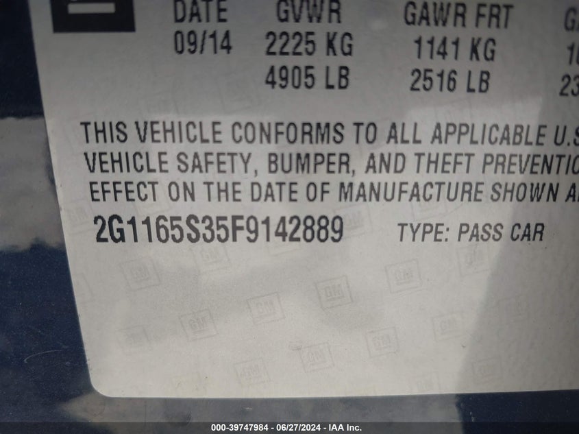 2015 CHEVROLET IMPALA LTZ - 2G1165S35F9142889