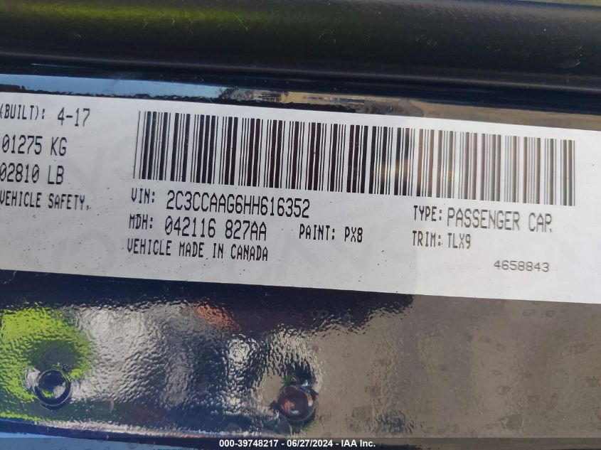 2017 Chrysler 300 Limited VIN: 2C3CCAAG6HH616352 Lot: 39748217