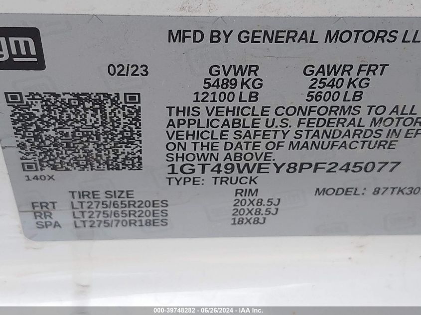 2023 GMC Sierra K3500 Denali VIN: 1GT49WEY8PF245077 Lot: 39748282