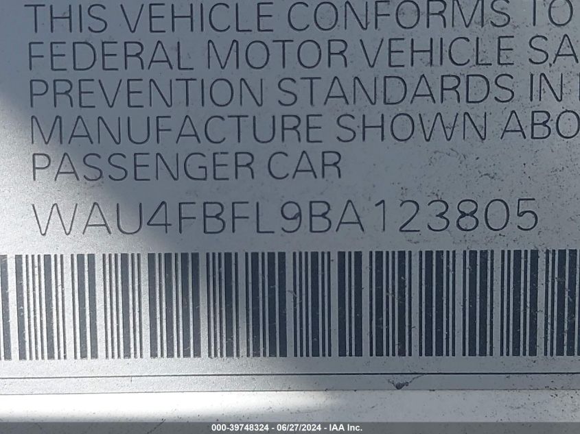 2011 Audi A4 2.0T Premium VIN: WAU4FBFL9BA123805 Lot: 39748324