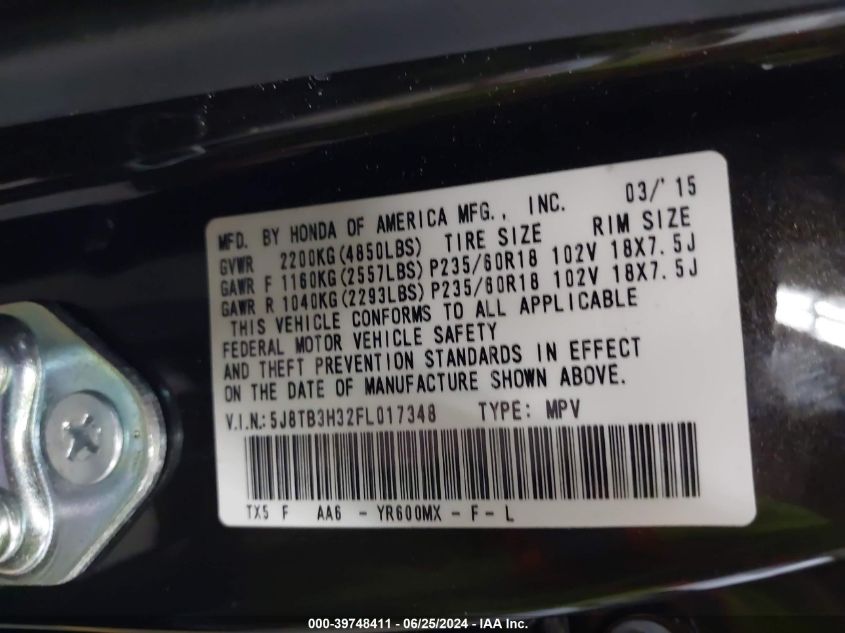 5J8TB3H32FL017348 2015 Acura Rdx