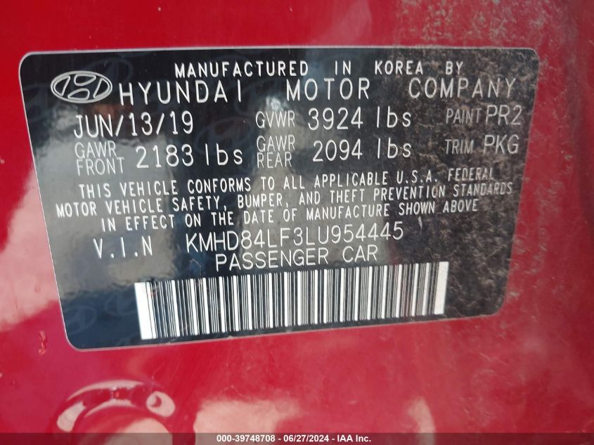 KMHD84LF3LU954445 2020 Hyundai Elantra Value Edition