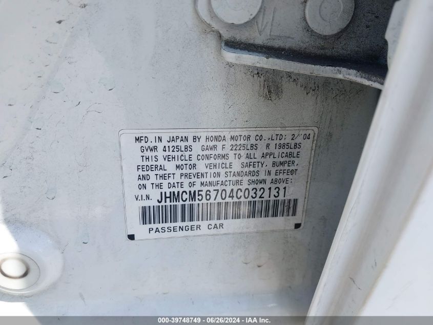 2004 Honda Accord Ex VIN: JHMCM56704C032131 Lot: 39748749