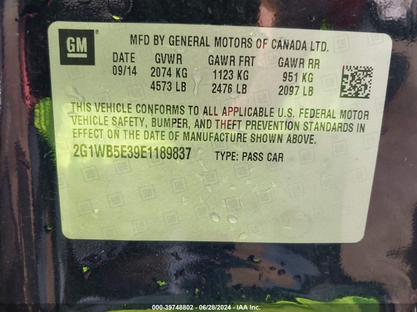 2014 Chevrolet Impala Limited Lt VIN: 2G1WB5E39E1189837 Lot: 39748802