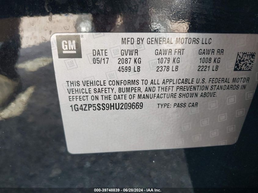 2017 Buick Lacrosse Essence VIN: 1G4ZP5SS9HU209669 Lot: 39748839