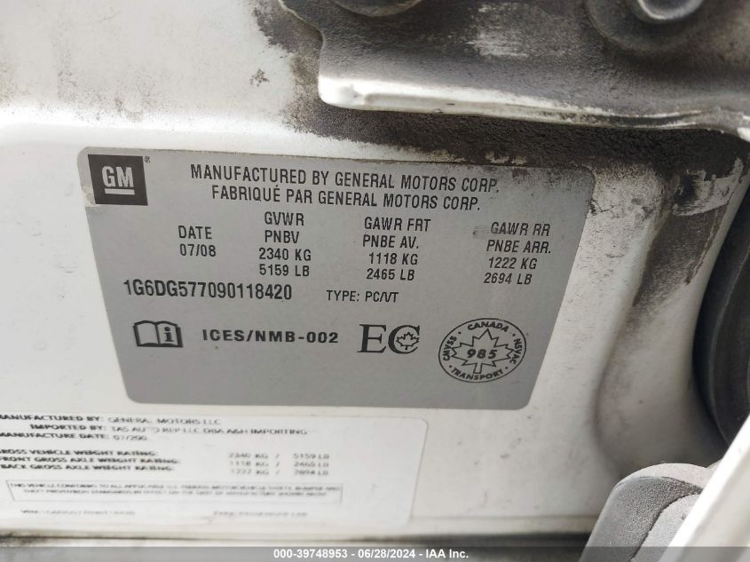 2009 Cadillac Cts VIN: 1G6DG577090118420 Lot: 39748953