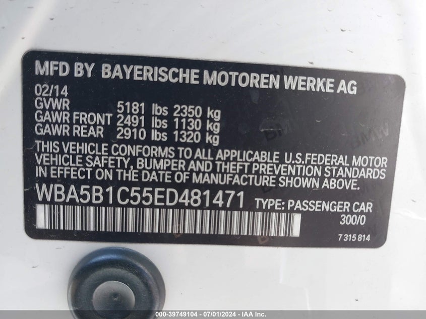 2014 BMW 535I - WBA5B1C55ED481471