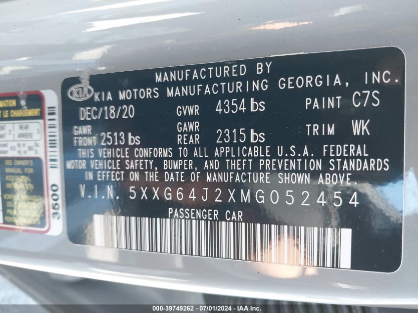 2021 KIA K5 GT-LINE - 5XXG64J2XMG052454