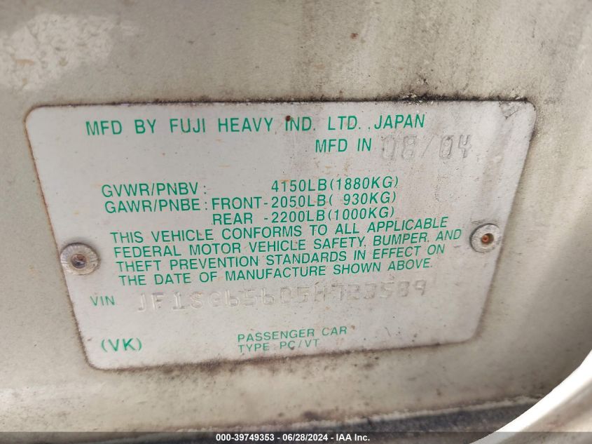 2005 Subaru Forester 2.5Xs VIN: JF1SG65605H723589 Lot: 39749353