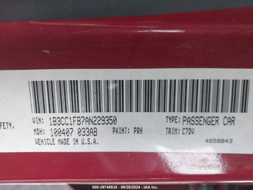2010 Dodge Avenger Express VIN: 1B3CC1FB7AN229350 Lot: 39749535
