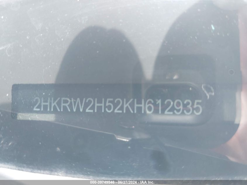 2019 Honda Cr-V Ex VIN: 2HKRW2H52KH612935 Lot: 39749546