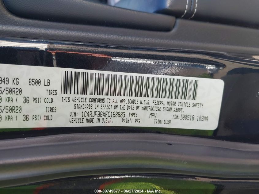 2015 Jeep Grand Cherokee Limited VIN: 1C4RJFBGXFC168883 Lot: 39749677