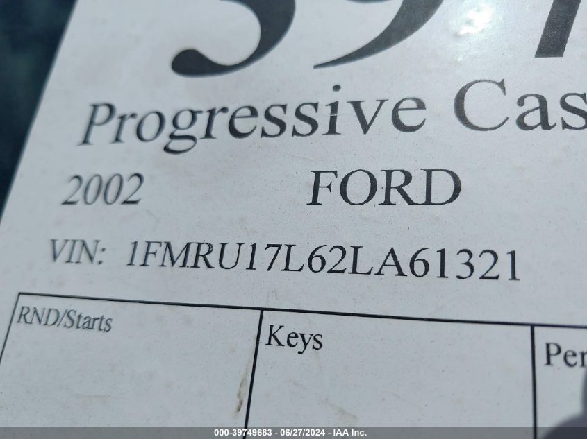 2002 Ford Expedition Eddie Bauer VIN: 1FMRU17L62LA61321 Lot: 39749683