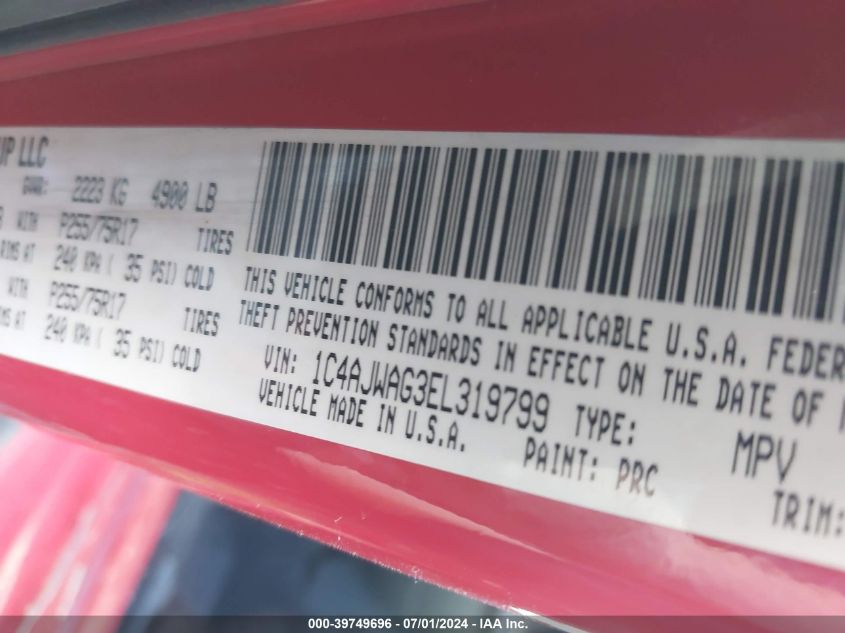 2014 Jeep Wrangler Sport VIN: 1C4AJWAG3EL319799 Lot: 39749696