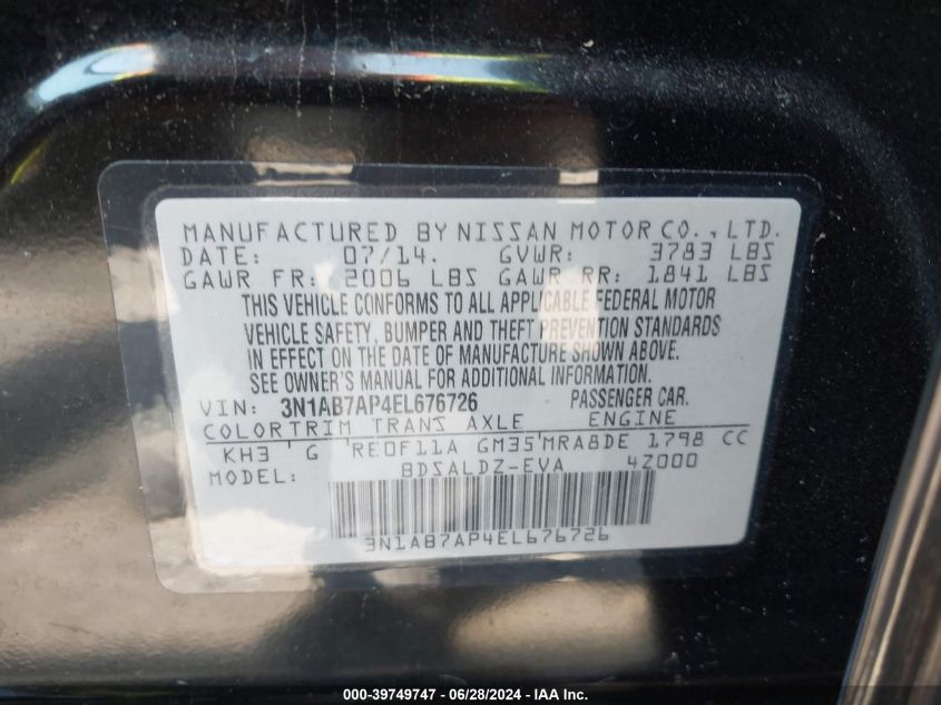 3N1AB7AP6EL676727 2014 Nissan Sentra Sv