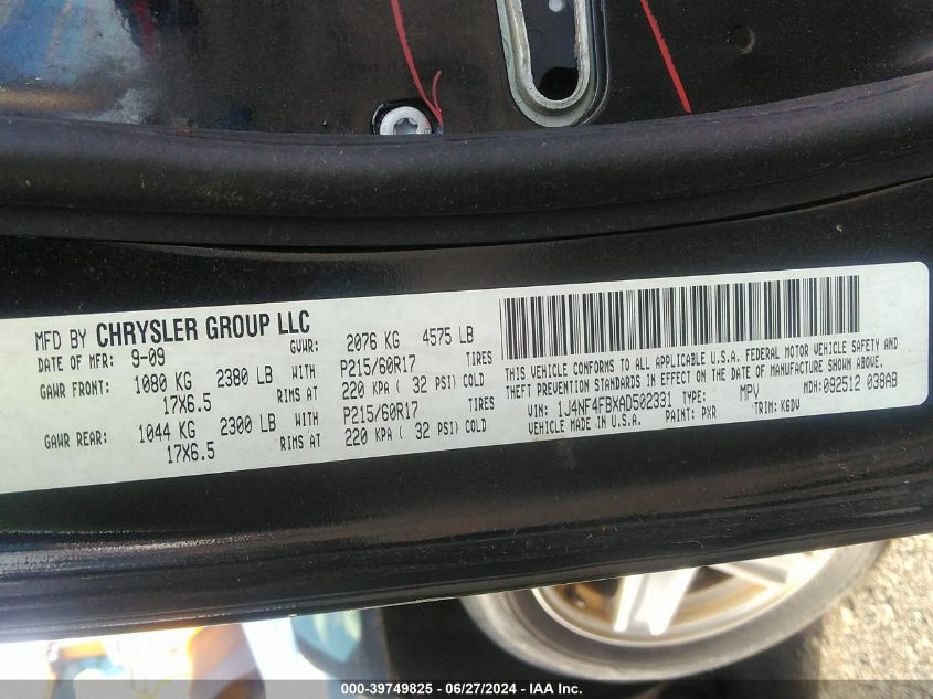 2010 Jeep Compass Sport VIN: 1J4NF4FBXAD502331 Lot: 39749825