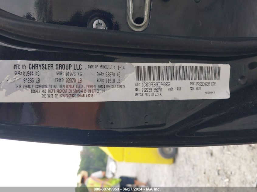 2014 Dodge Dart Gt VIN: 1C3CDFEB0ED743650 Lot: 39749953