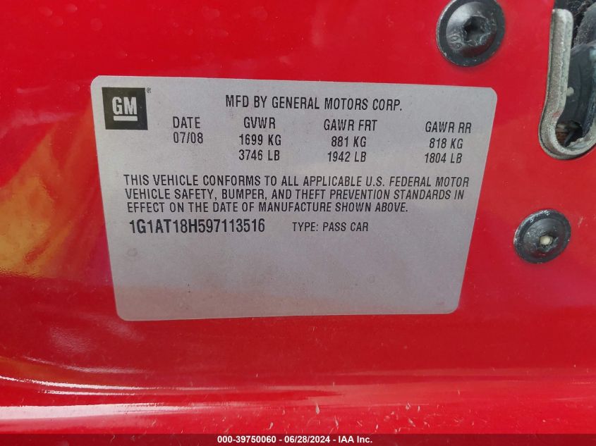 2009 Chevrolet Cobalt Lt VIN: 1G1AT18H597113516 Lot: 39750060