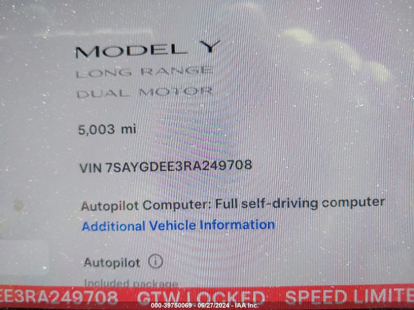 2024 TESLA MODEL Y LONG RANGE DUAL MOTOR ALL-WHEEL DRIVE - 7SAYGDEE3RA249708