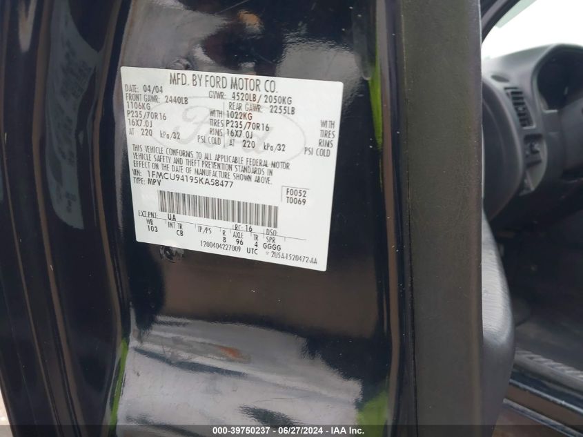 2005 Ford Escape Limited VIN: 1FMCU94195KA58477 Lot: 39750237