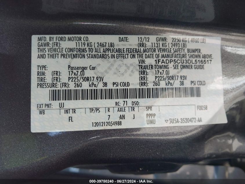 1FADP5CU3DL516517 2013 Ford C-Max Energi Sel