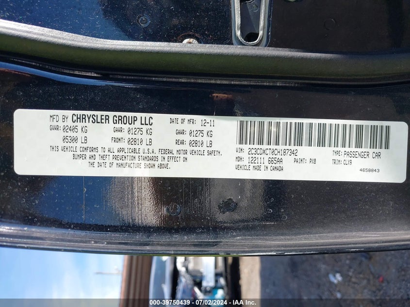 2012 Dodge Charger R/T VIN: 2C3CDXCT0CH187342 Lot: 39750439