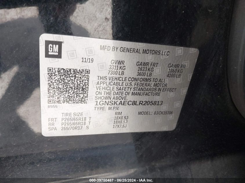 2020 CHEVROLET TAHOE 4WD LS - 1GNSKAEC8LR205813