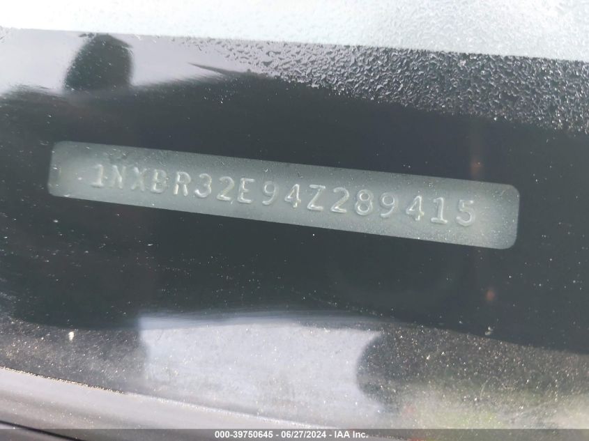 2004 Toyota Corolla S VIN: 1NXBR32E94Z289415 Lot: 39750645