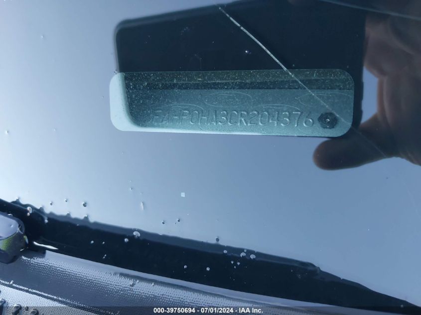 2012 Ford Fusion Se VIN: 3FAHP0HA3CR204376 Lot: 39750694