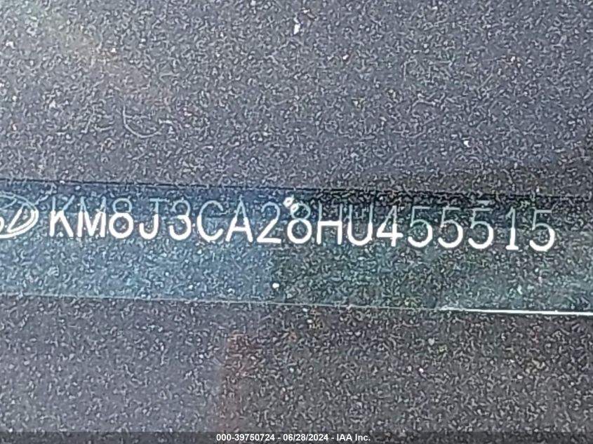 2017 Hyundai Tucson Sport VIN: KM8J3CA28HU455515 Lot: 39750724