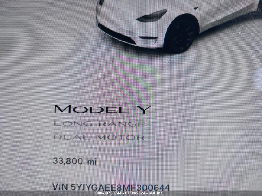 2021 Tesla Model Y Long Range Dual Motor All-Wheel Drive VIN: 5YJYGAEE8MF300644 Lot: 39750744