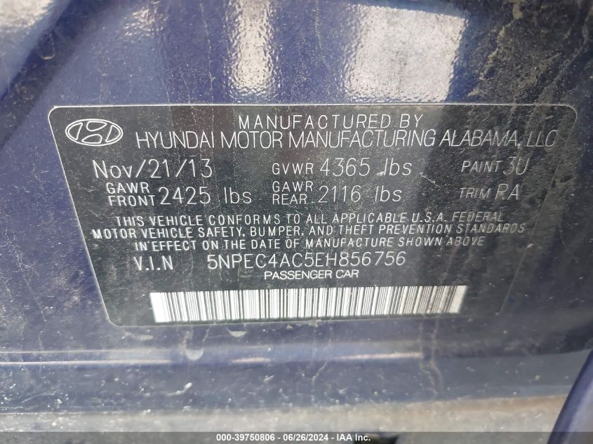 5NPEC4AC5EH856756 2014 Hyundai Sonata Se