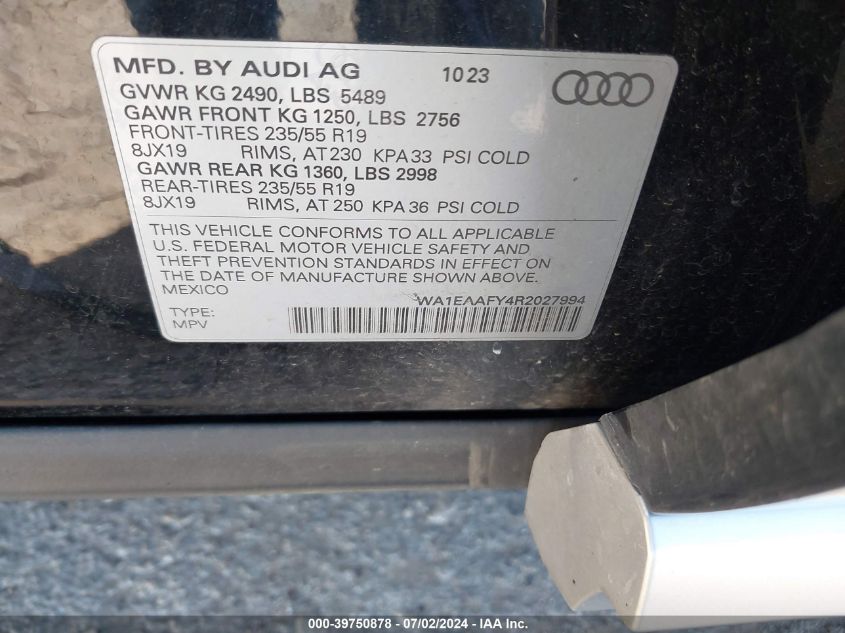 2024 Audi Q5 Premium Plus 45 VIN: WA1EAAFY4R2027994 Lot: 39750878